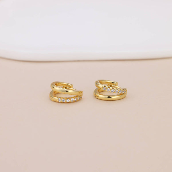 E182 double hoop huggie earring, double hoop earring: Silver