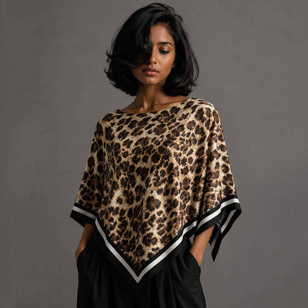 Leopard Print Scarf Poncho: Black