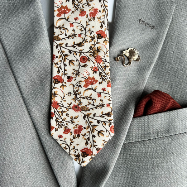 Shay Cinnamon Floral Skinny Tie: Skinny Regular Length