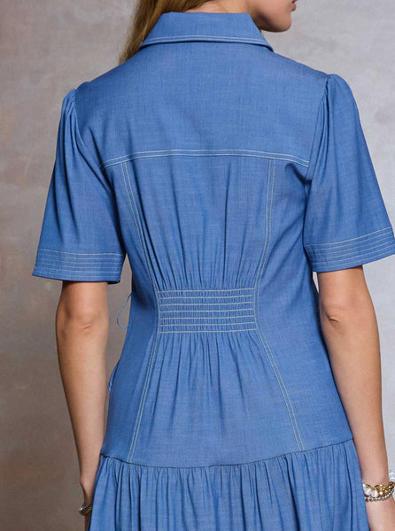 Shirt Mini Dress W/ O-ring Buckle Belt: Blue / XS - Lulu Bella Boutique
