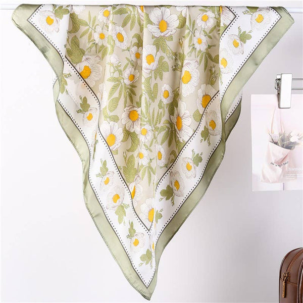 Spring Meadow Daisy Silky Feel Banada Scarf: Olive