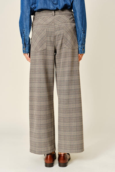 CLASSIC PLAID PLEATED PANTS: BROWN MULTI