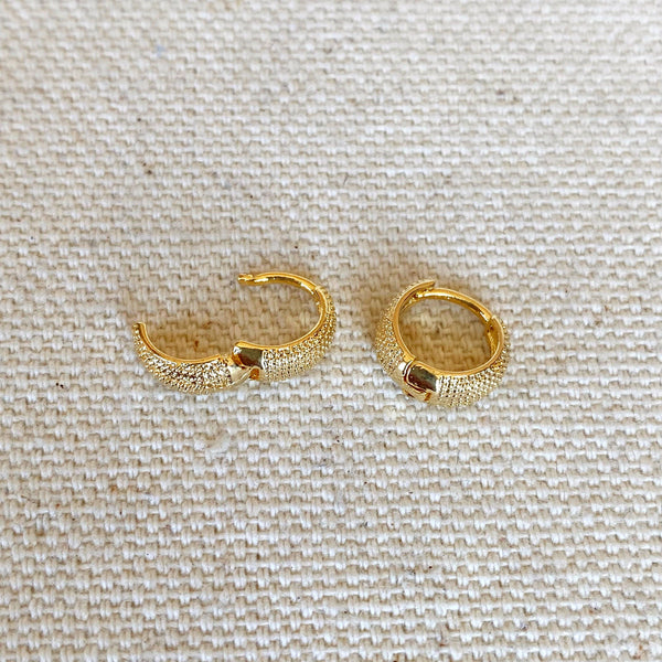 18k Gold Filled Tiny Textured Clicker Hoop Earrings