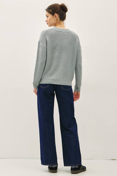 COZY CABLE KNIT DETAIL SWEATER TOP : RETRO BLUE / S - Lulu Bella Boutique