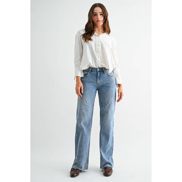 MID-RISE WIDE STRIPE JEANS: ASTRONAUT / 24 - Lulu Bella Boutique