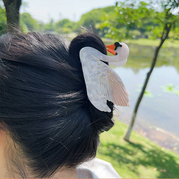 ELEGANT BLACK AND WHITE SWAN HAIRPIN_CWAHA1499: White / (OS) 2 - Lulu Bella Boutique