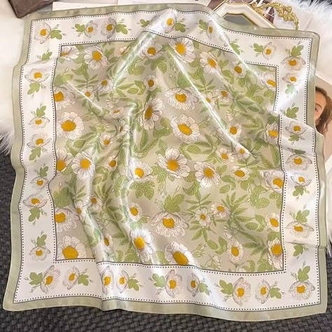 Spring Meadow Daisy Silky Feel Banada Scarf: Olive