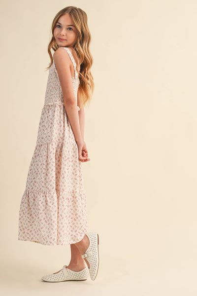 TWEEN GIRLS KIDS SMOCKED TIERED MIDI DRESS (7-14): 7/8 - Lulu Bella Boutique