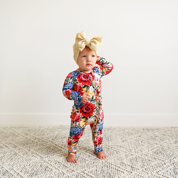 Lottie Floral Ruffle Zip Sleepies Litttle Bamboo Baby Outfit: 0-3m