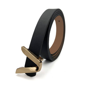 HOT SALE WOMEN'S THIN BELT V-BUCKLE THIN BELT_CWABE0703: Black / (OS) 1 - Lulu Bella Boutique