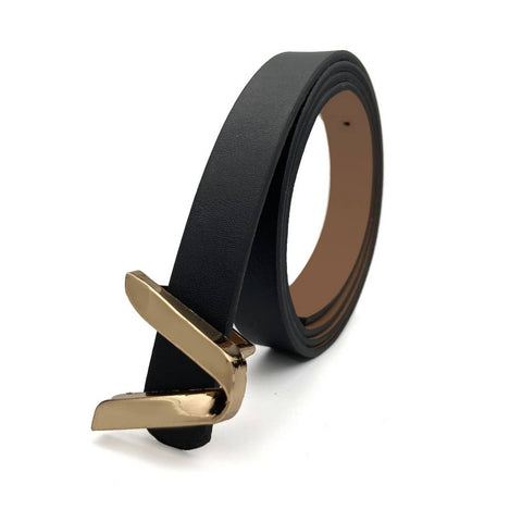HOT SALE WOMEN'S THIN BELT V-BUCKLE THIN BELT_CWABE0703: Black / (OS) 1 - Lulu Bella Boutique
