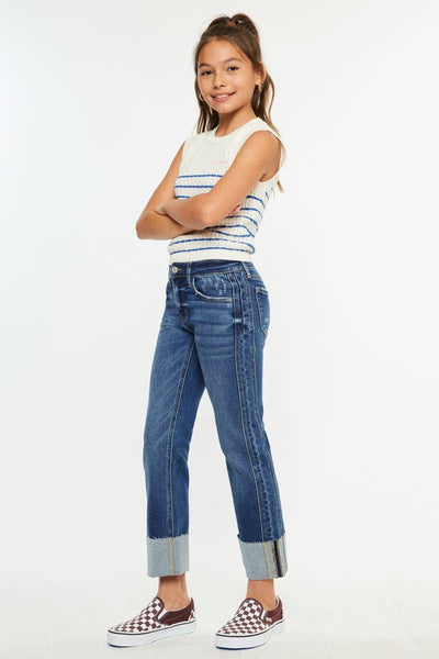 YOUTH MID RISE CROP STRAIGHT-YC7478D: DARK / 6 - Lulu Bella Boutique