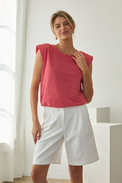 Stripe Knit Bubble Hem Tank Top: Red / XS - Lulu Bella Boutique