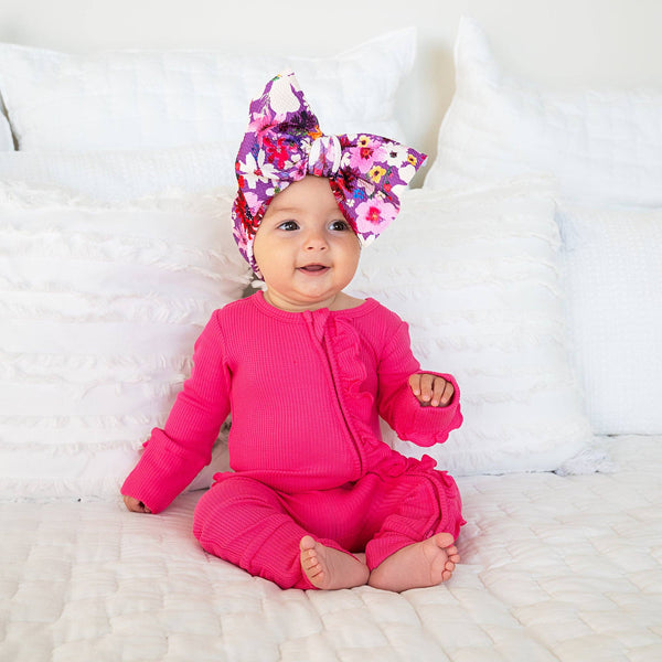 Raspberry Ruffle Zip Bamboo Waffle Baby Clothing : 3-6m