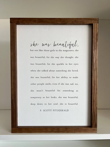 She Was Beautiful | Mother's Day Gifts: White / Light Oak / 8x12" - Lulu Bella Boutique
