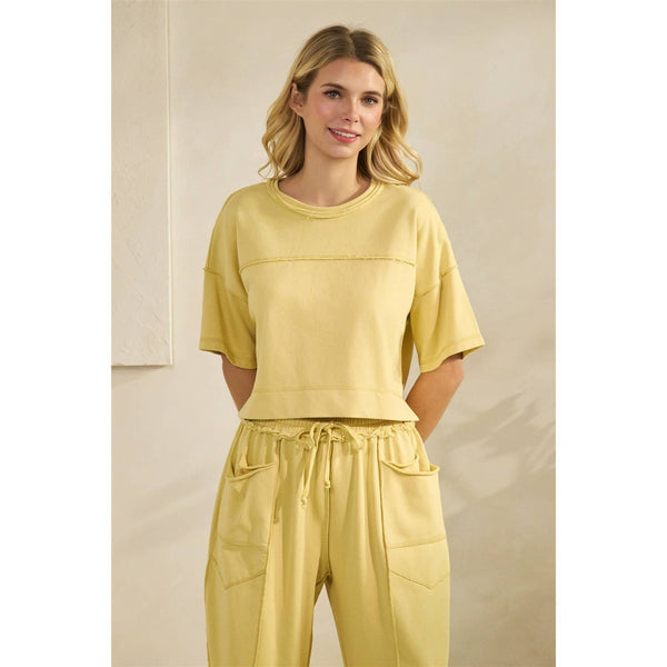Cropped Lounge Set: Yellow / M - Lulu Bella Boutique