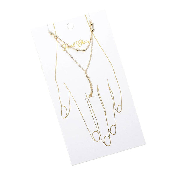 Delicate Beaded Accent Layered Hand Chain Bracelet: Gold - Lulu Bella Boutique