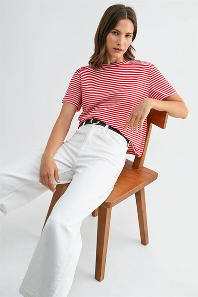 STRIPE SHORT SLEEVE TOP: Red