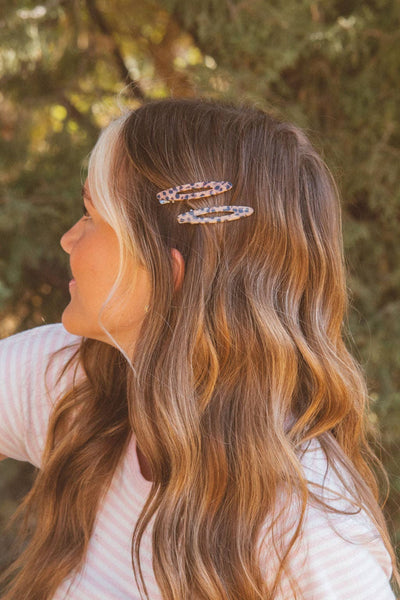 Oval Alligator Clips 2-pack: Beige Marble