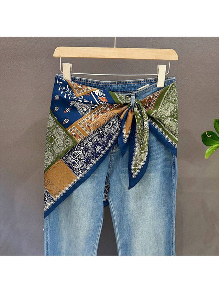 Patchwork Paisley Print Triangle Bandana: Blue