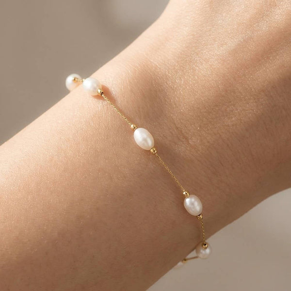 Dainty Chain Pearl Bead Bracelet: G - Lulu Bella Boutique