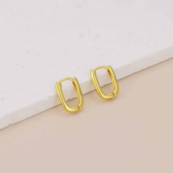 E079 gold hoop earrings, rectangular earrings, huggie hoops: Silver