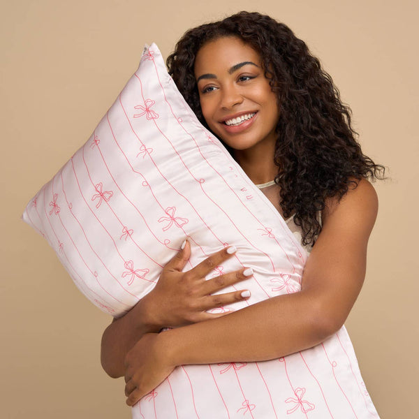 Satin Pillowcase in Striped Bows - Lulu Bella Boutique