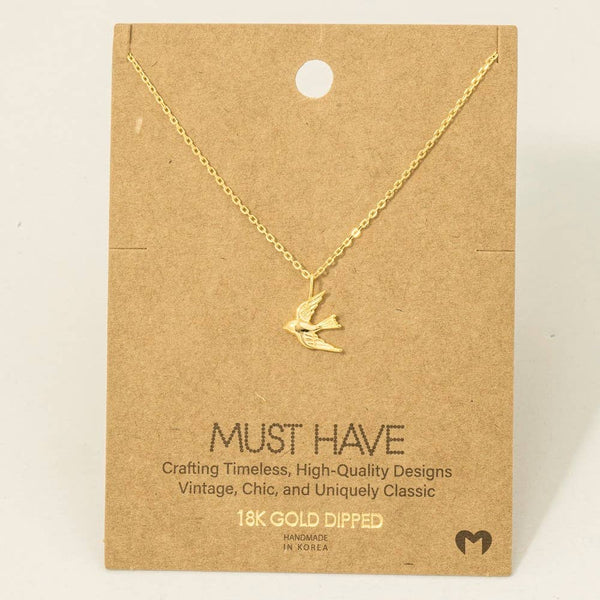 Gold Dipped Flying Bird Pendant Necklace: G - Lulu Bella Boutique