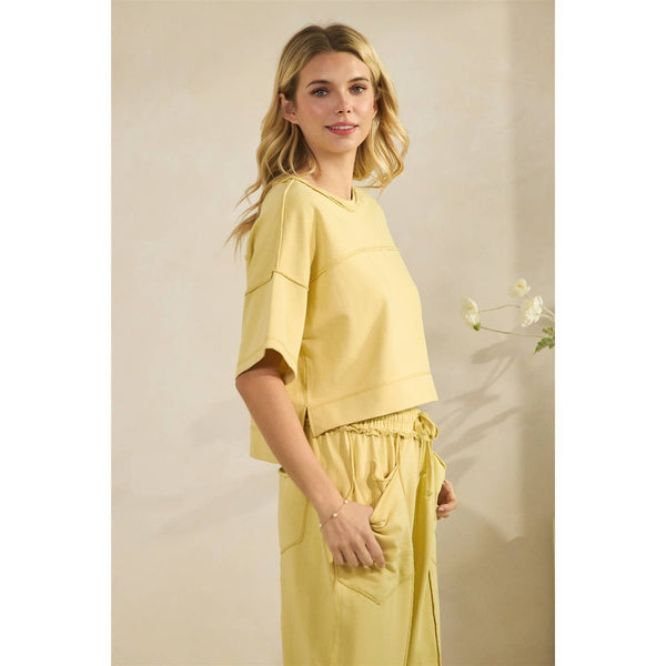 Cropped Lounge Set: Yellow / M - Lulu Bella Boutique