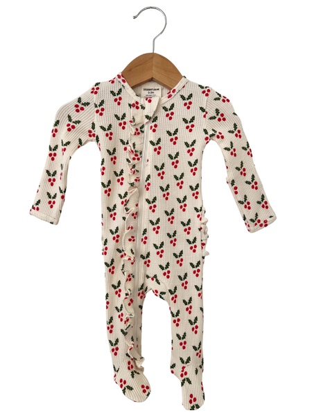 Organic Waffle Ruffle Zip Footie, Holly: 0 - 3 mo.