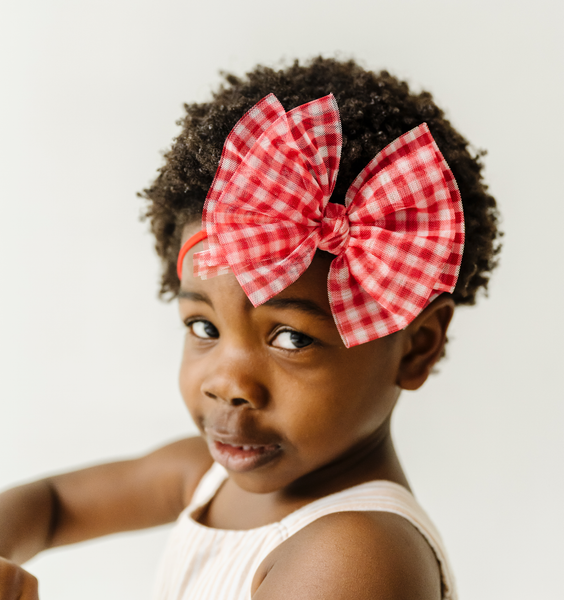 Baby Bling® Tulle FAB® Skinny nylon headband with tulle bow: Pleated Cherry - Lulu Bella Boutique