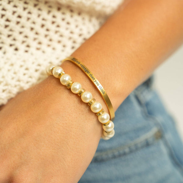 18K Gold PVD 8mm Kiska Glass Pearl Stretch Bracelet: Gold