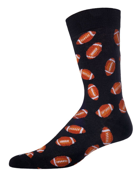 MeMoi Football Bamboo Blend Men's Crew Socks: Black / 10 13