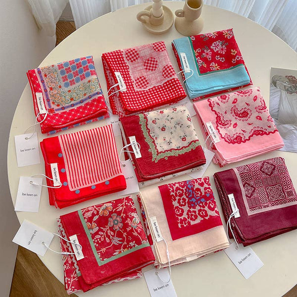 Red Passion Floral Bandana Square scarf - Lulu Bella Boutique