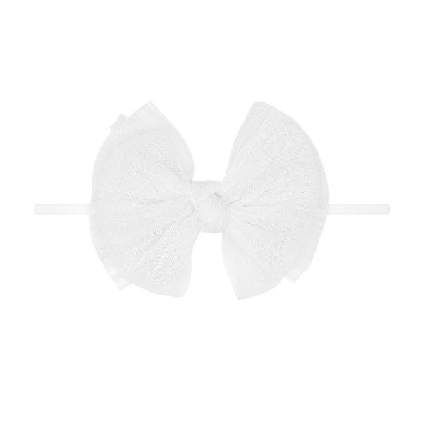 Baby Bling® Tulle FAB® Skinny nylon headband with tulle bow: Pleated Coral - Lulu Bella Boutique