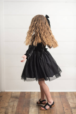 Kids Classic Black Velvet Tulle Fancy Party Holiday Dress: 5/6