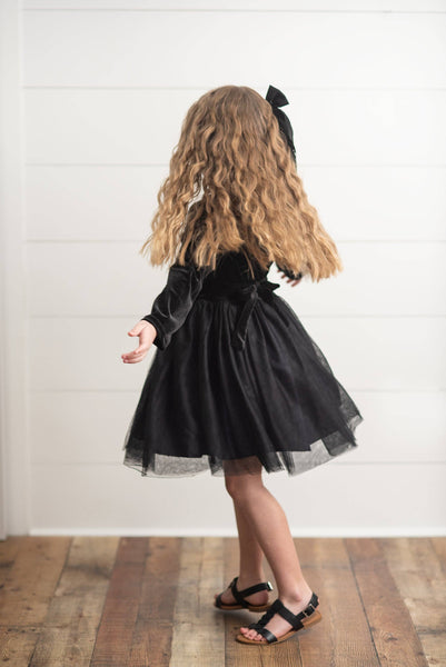 Kids Classic Black Velvet Tulle Fancy Party Holiday Dress: 7/8