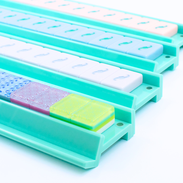 MAHJONG RACKS | Premium Acrylic | 4 Racks + 4 Pushers: Solid Macaron Blue