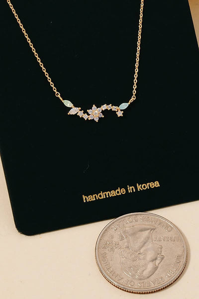 Mixed Mini Cubic Zirconia Flower Leaf Bar Pendant Necklace: G - Lulu Bella Boutique