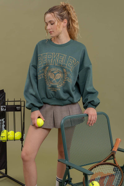 TENNIS CLUB EMBROIDERED LONG SLEEVE KNIT: HUNTER GREEN