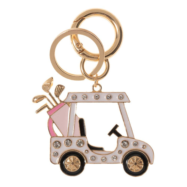 Stone Pointed Enamel Golf Cart Keychain: White - Lulu Bella Boutique
