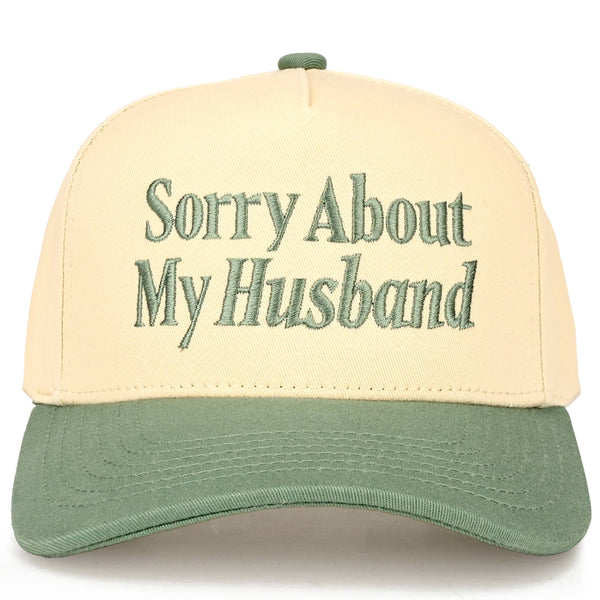 C.C SORRY ABOUT MY HUSBAND Letter Two Tone Trucker Hat: Sage - Lulu Bella Boutique