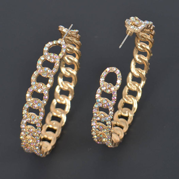 Rhinestone Hoop Earring: Gold Clear