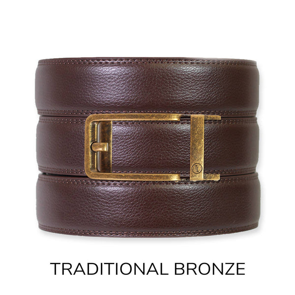 Espresso Leather Rachet Belt & Buckle Set: Gun Metal - Lulu Bella Boutique