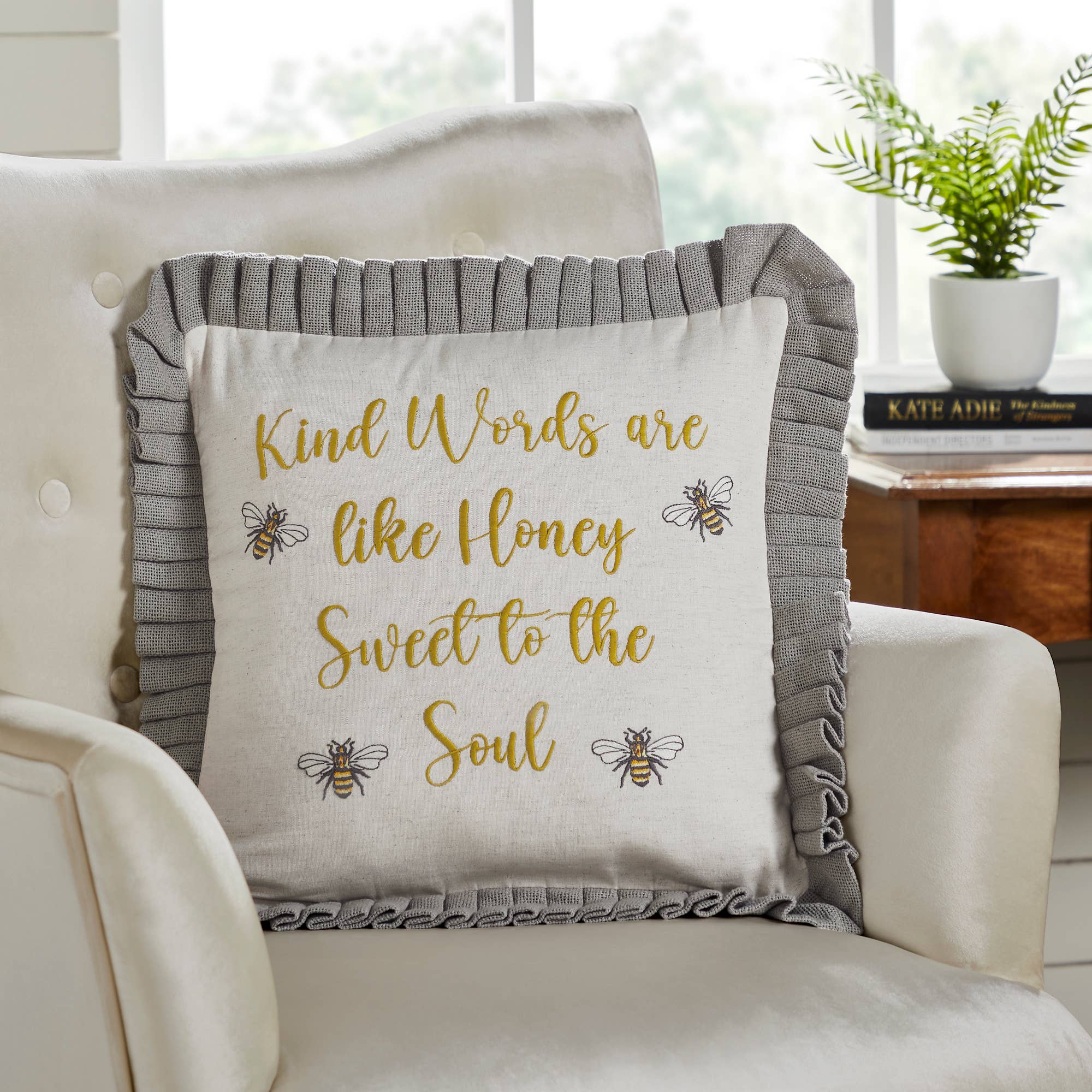 Embroidered Bee Honey Pillow 18x18 - Lulu Bella Boutique