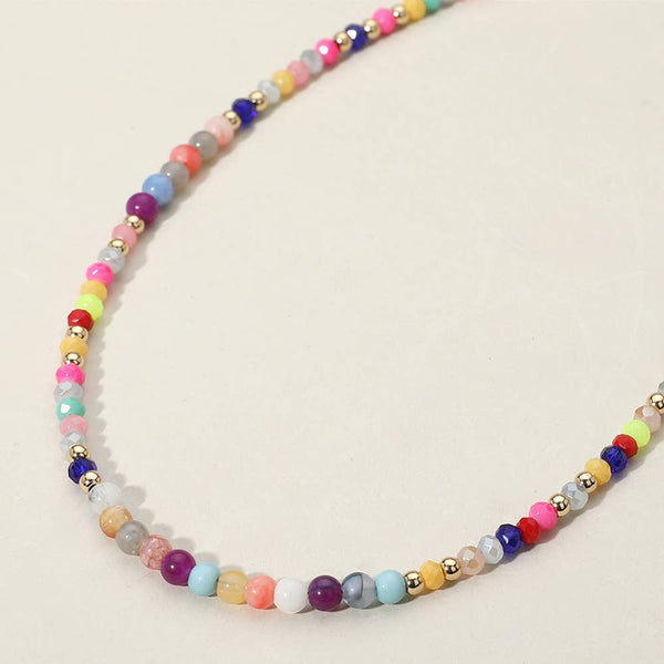 Natural Stone Metal Ball Faceted Beaded Choker Necklace: CORAL - Lulu Bella Boutique