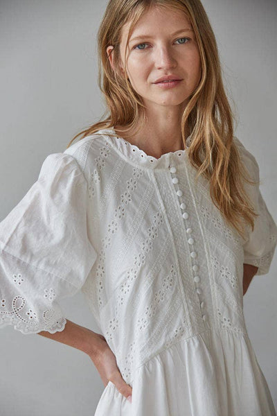 L9164 | Woven Cotton Eyelet with Embroidery Detailed Mini : White / S - Lulu Bella Boutique