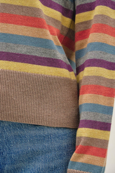 WOOL BLENDED MULTI COLOR STRIPE SWEATER : MOCHA