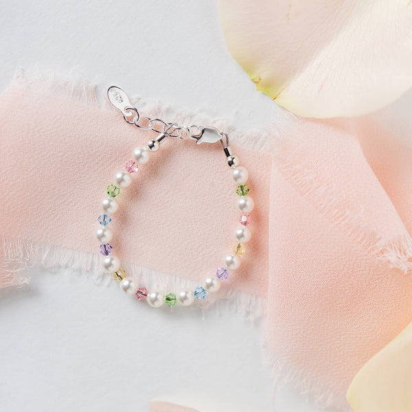 Sterling Silver Multi Crystal Pearl Baby & Kids Bracelet: Medium 1-5 Years - Lulu Bella Boutique