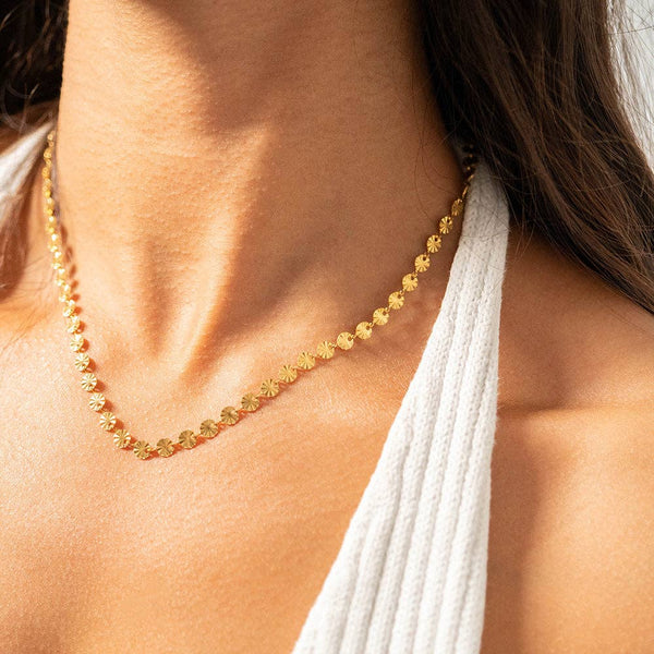 18K Gold PVD Stainless Steel Sunburst Chain Necklace: Gold / 16+2" - Lulu Bella Boutique